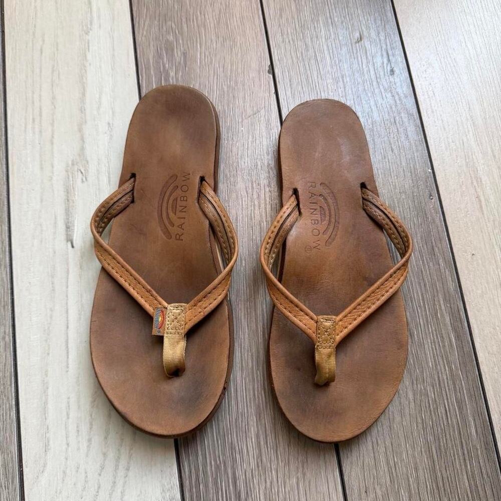 Rainbow leather flip flops brown